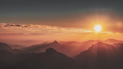 Sunrise mountains landscape evening 4k wallpaper