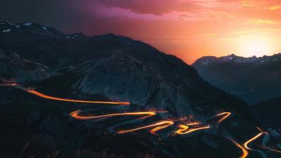 Sunset trails mountains road long exposure 44 wallpaper