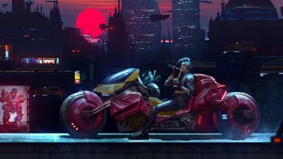 red cyber punk bike 4k mf wallpaper