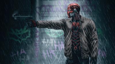 red hood shotting in rain 4k 95 wallpaper
