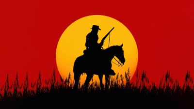 silhouette cowboy red dead redemption 2 4k qo wallpaper