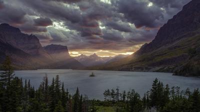 sunset at st mary lake glacier national park 4k l3 wallpaper