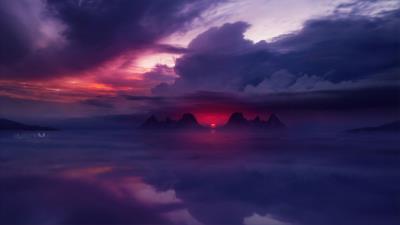 sunset ocean digital art ol wallpaper