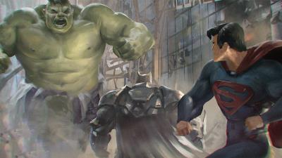 superman and batman vs hulk artwork uk wallpaper
