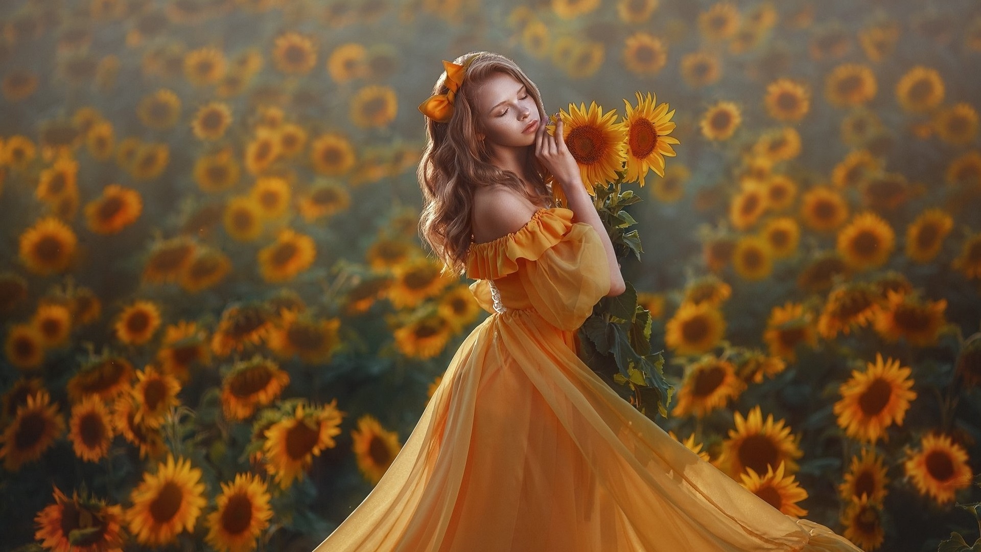 Model Yellow Field Girl Women Wallpaper