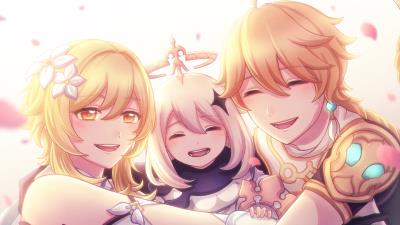 Aether Lumine Paimon Genshin Impact wallpaper