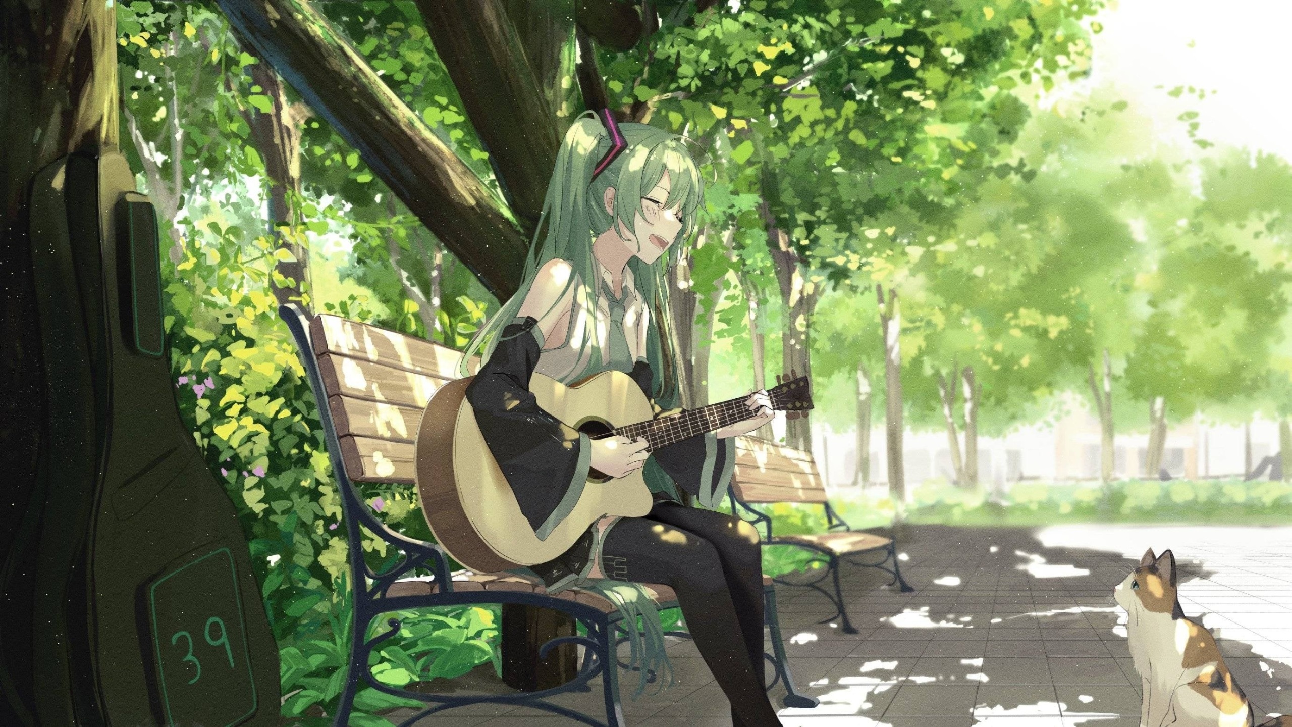 Hatsune Miku Park Cat Vocaloid 2k Wallpaper
