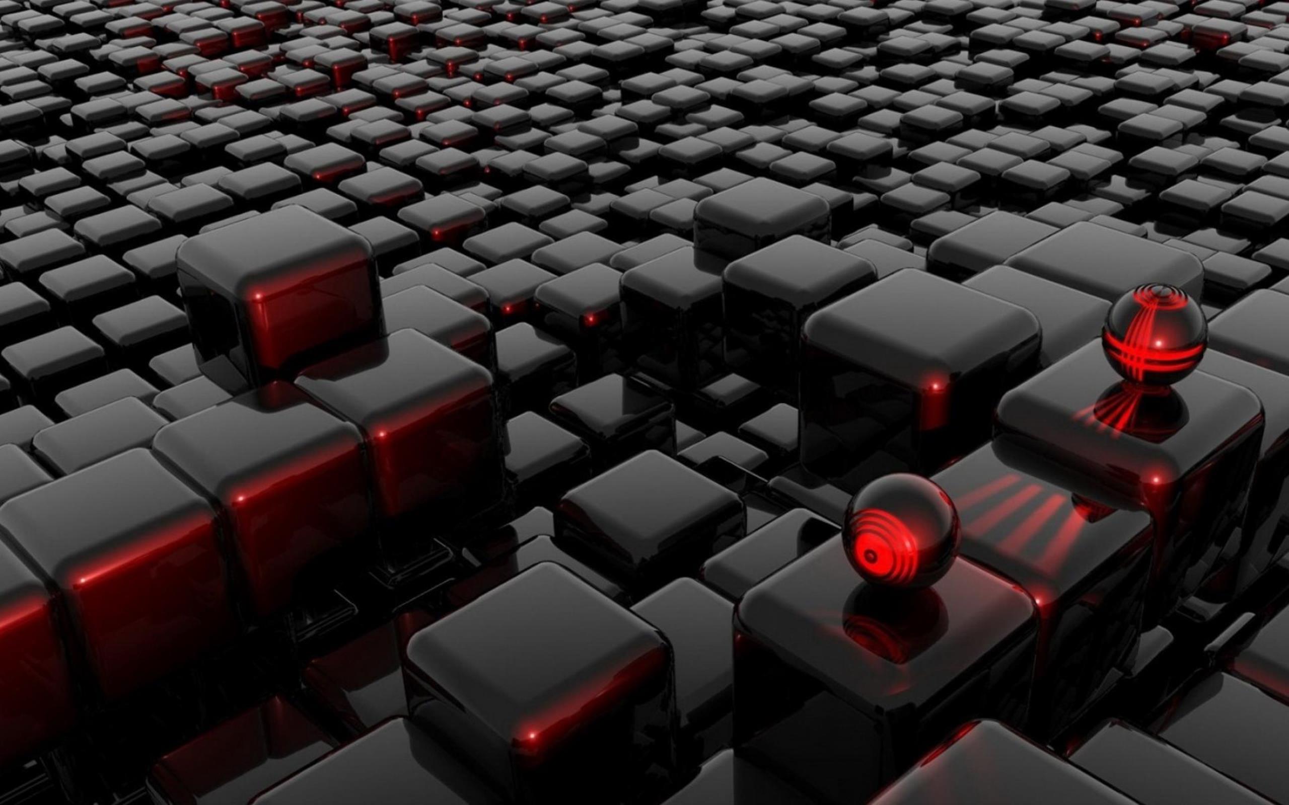 Abstract black red futuristic balls cubes 3d wallpaper 2k Wallpaper