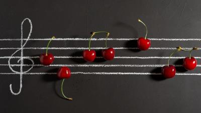 Notes Berries Music Cherries wallpaper