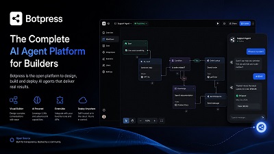 Botpress AI chatbot platform review showing workflow builder dashboard and automation tools