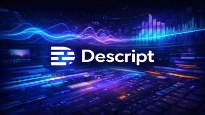 Descript AI audio and video editing interface with transcription tools