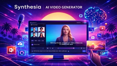 Synthesia AI avatar video generator interface showing text to video creation dashboard