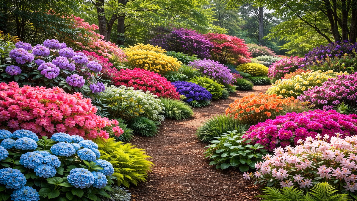 Azaleas, rhododendrons and camellias growing in an acidic soil garden