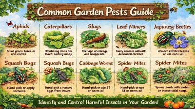 Common garden pests including aphids, caterpillars, spider mites, whiteflies and slugs damaging plant leaves