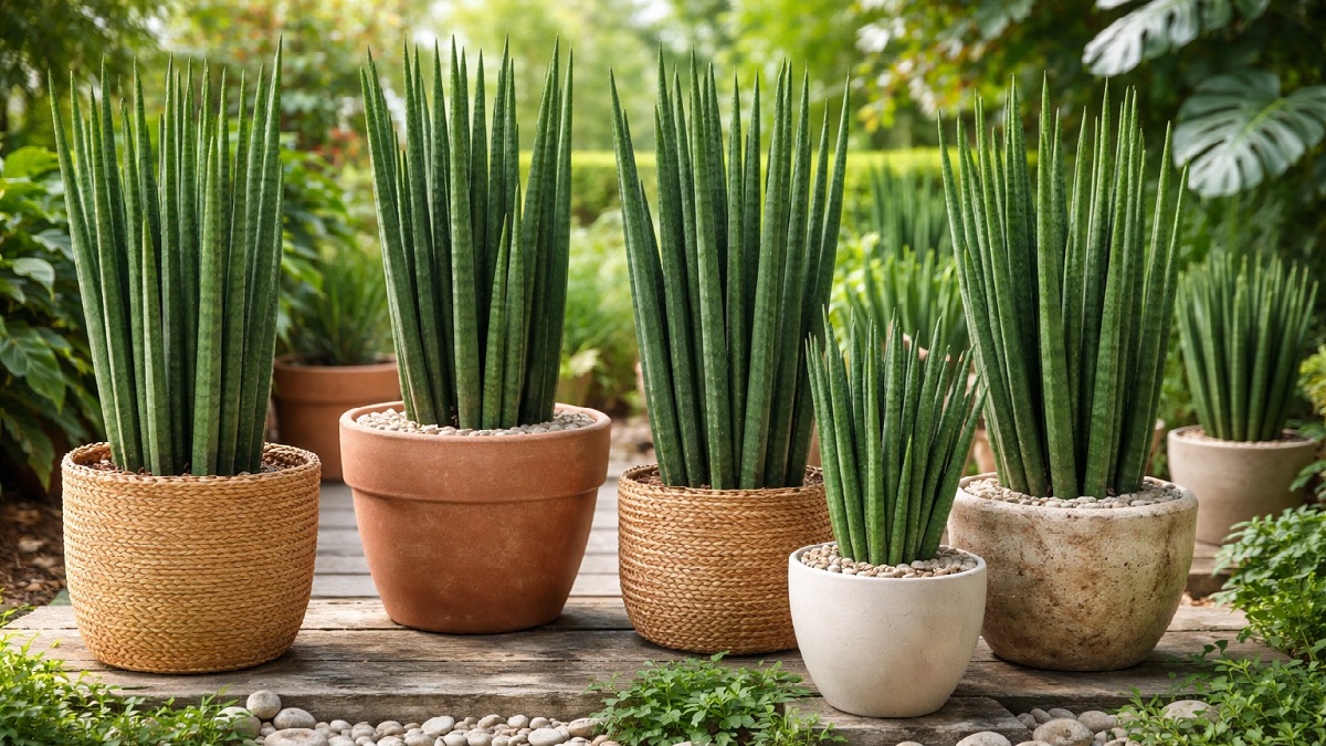 Healthy Aglaonema Pictum Tricolor plant with spiky leaves in a garden