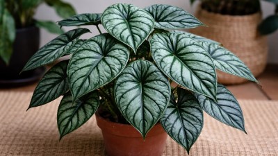 Alocasia Dragon Scale indoor plant with textured, scale-like green leaves