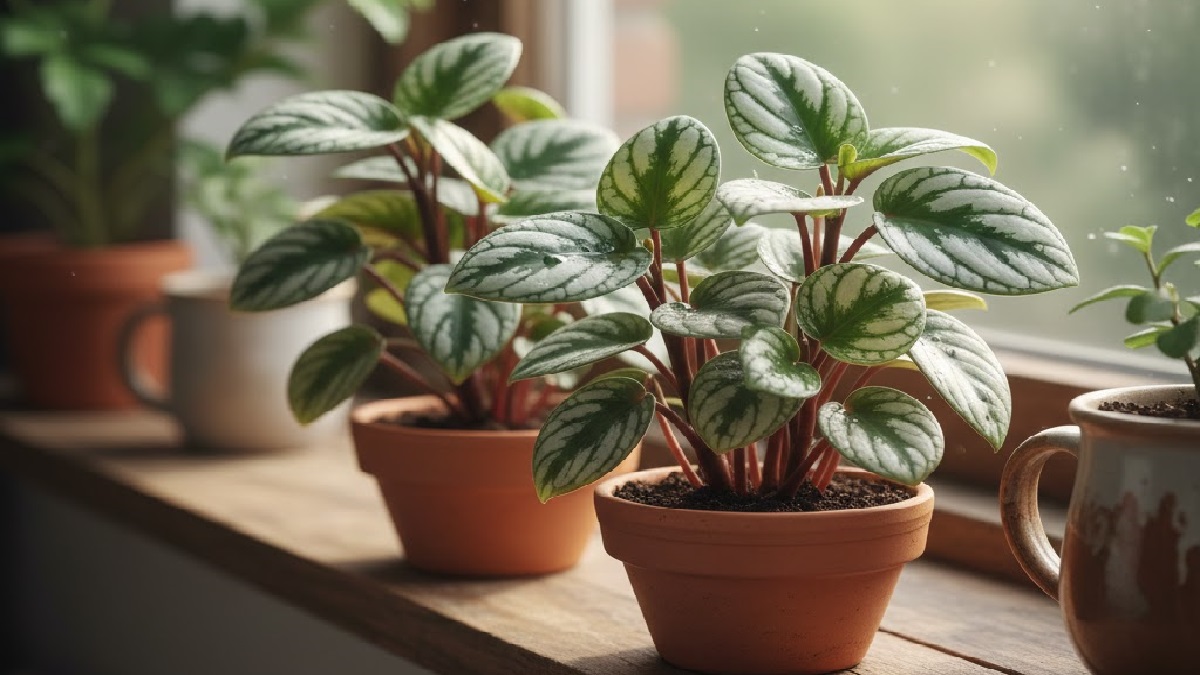 Healthy Aluminum plant (Pilea cadierei) with silver-patterned leaves indoors