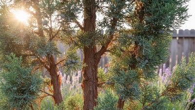 Healthy Arizona Cypress Tree (Cupressus arizonica) with silvery blue foliage growing in a sunny garden landscape