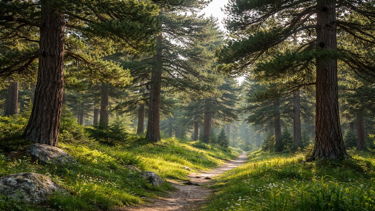 Austrian pine tree with dense dark green needles growing in landscape