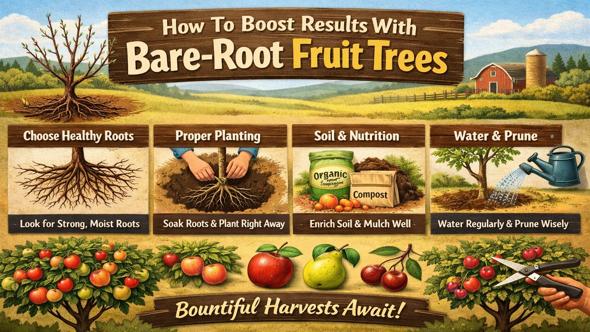 Planting bare-root fruit trees with healthy roots for strong growth and higher yields