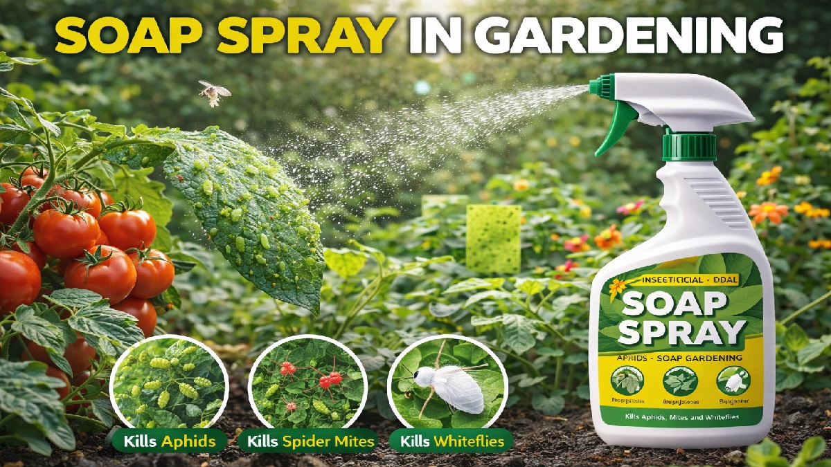 Soap spray used on garden plants to control aphids and pests naturally