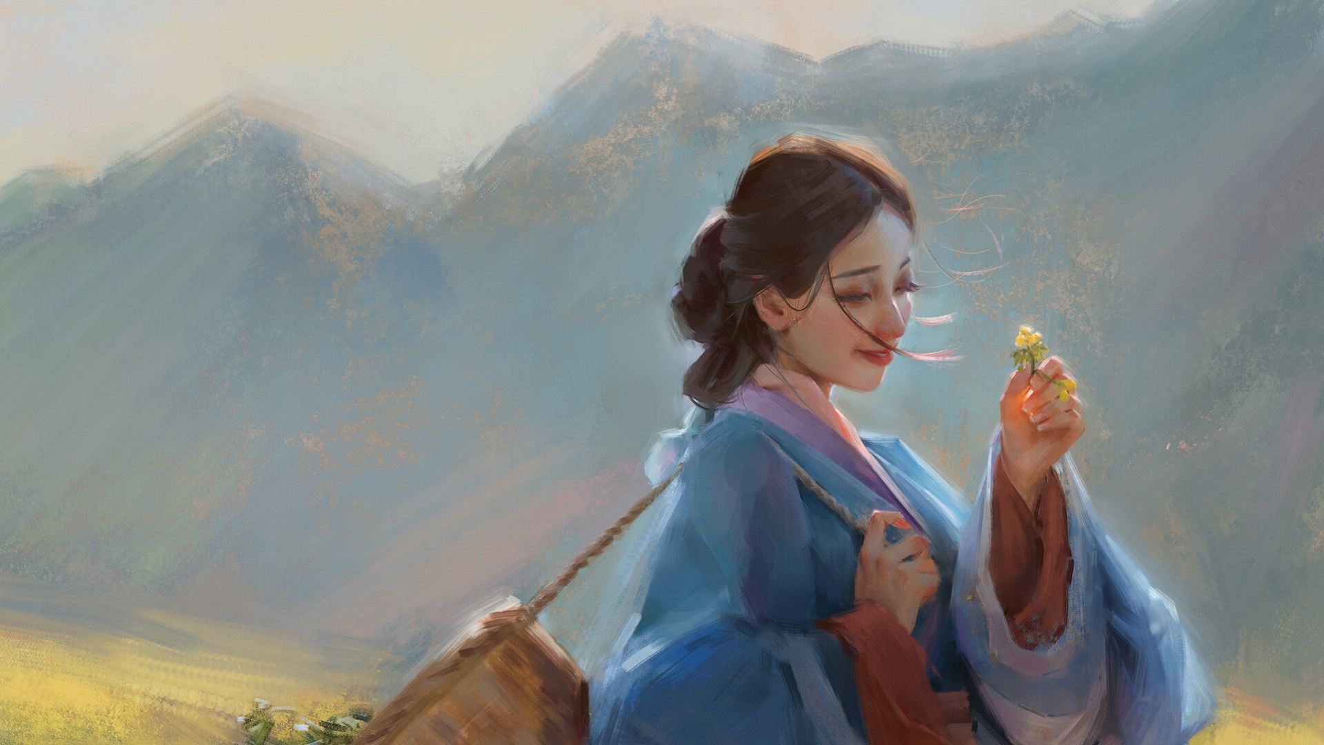 Asian Art Summer Fantasy Yellow Flower Wallpaper