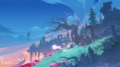 Blue Art Tree Bunny Fantasy wallpaper