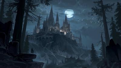 Castle Night Dark Halloween Moon Fantasy wallpaper