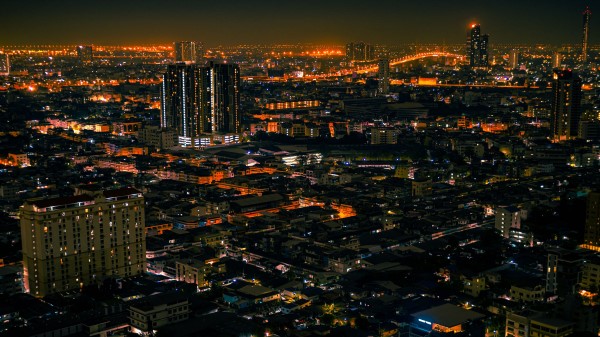 Night City Aerial View Lights Wallpaper
