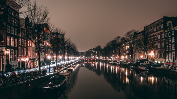 Night City Canal City Lights wallpaper