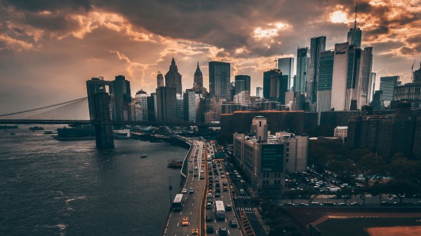 Skyscrapers Road Evening Wallpaper