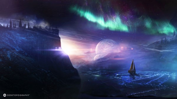 Boat Planet Northern Lights wallpaper