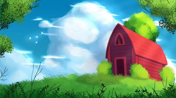 House Trees Grass Wallpaper