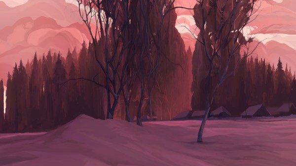 Hut Trees Snow Wallpaper