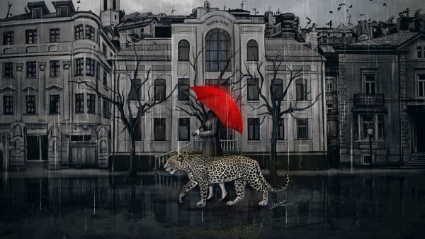 Leopard Girl Umbrella Wallpaper