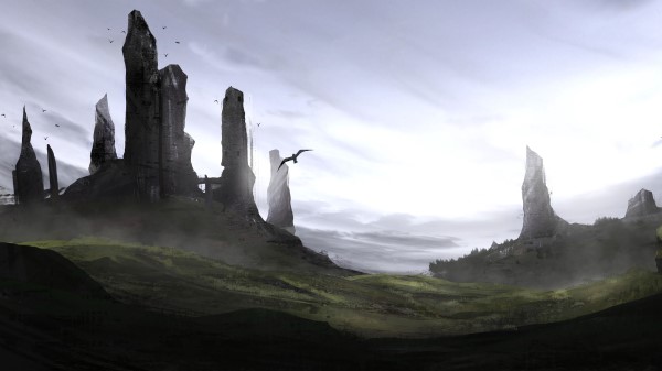 Rocks Fantasy Birds Wallpaper