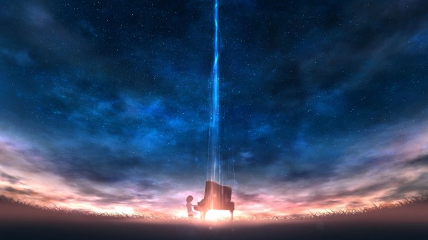 Silhouette Piano Starry Sky Wallpaper