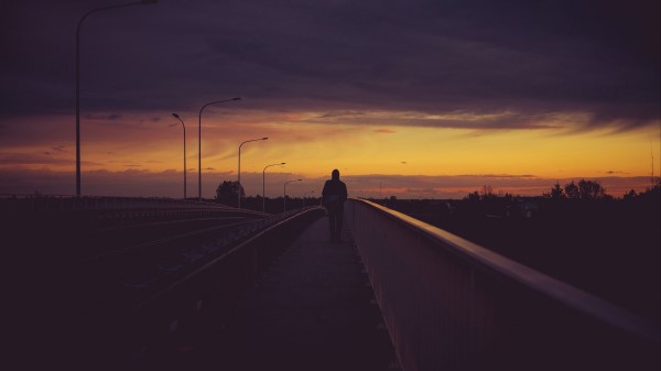 Bridge Man Night Solitude Wallpaper