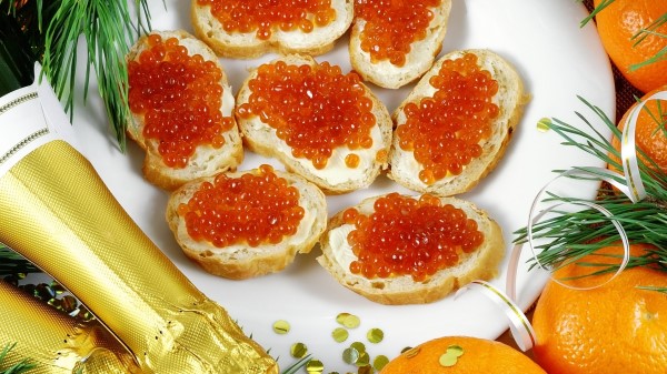 Sandwiches Eggs Butter Champagne Tangerines New Year Wallpaper