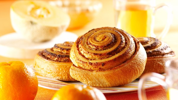 Scones Jam Bread Plate Oranges Cantaloupe Cups Wallpaper