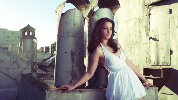 Rooftops Model Women White Dress 8k Wallpaper