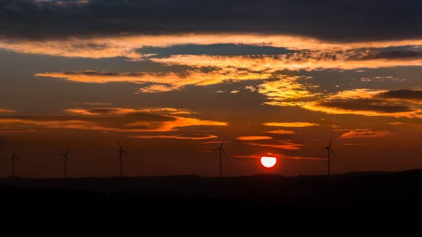 Windmills Sunset Sky Wallpaper
