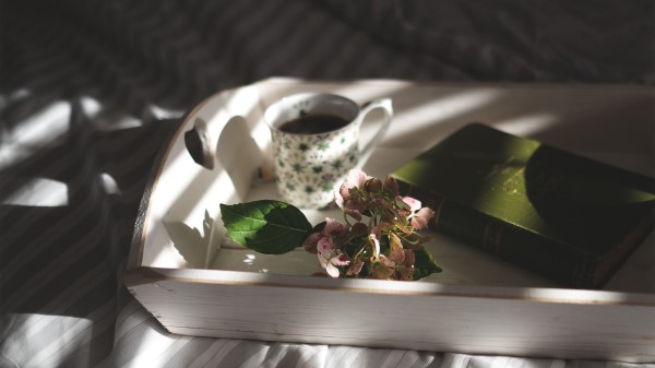 Tray Book Cup Flower Bed Morning wallpaper