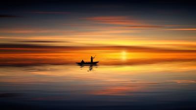 Lonely Fisherman At Sunset wallpaper