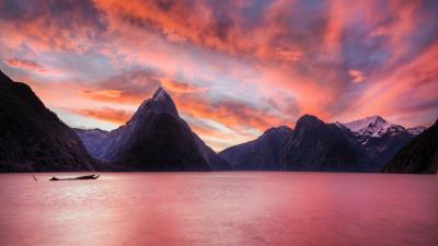 Mountain Lake Orange Sunset wallpaper