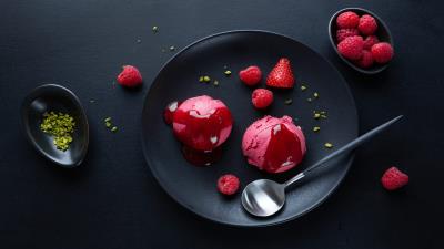 black spoon raspberries ice cream wallpaper