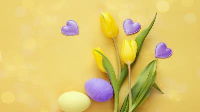 hearts tulips eggs Easter wallpaper
