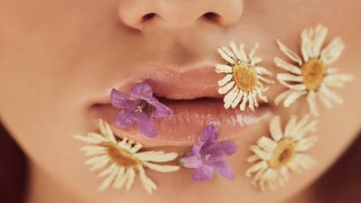 women lips flowers wallpaper