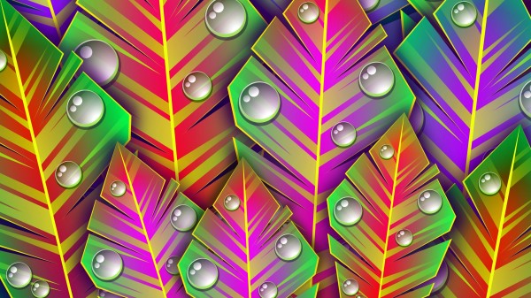 Leaves Dew Art Bright Lines Patterns wallpaper