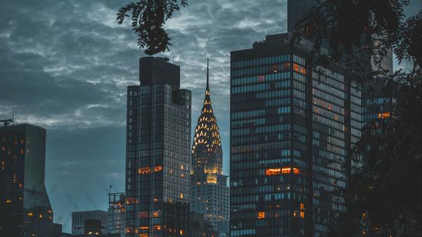 Architecture Night City Twilight Wallpaper